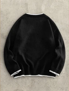 Mainfolk Men's Autumn/Winter Zipper Half-Chest Drawstring Knit Crew Neck Pullover Sweater Halloween Christmas Winter Party Autumn - Black and White - View 9