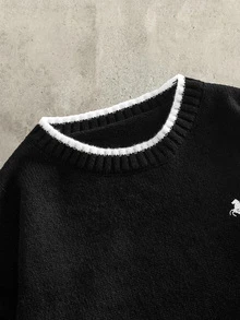 Mainfolk Men's Autumn/Winter Zipper Half-Chest Drawstring Knit Crew Neck Pullover Sweater Halloween Christmas Winter Party Autumn - Black and White - View 8