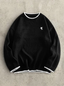 Mainfolk Men's Autumn/Winter Zipper Half-Chest Drawstring Knit Crew Neck Pullover Sweater Halloween Christmas Winter Party Autumn - Black and White - View 3