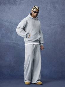 PAVTROS Men's Drawstring Pocket Design Hoodie And Sweatpants Casual Set - Grey - View 3