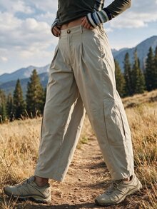 WanderVale Women's Minimalist Fashion Cargo Pants, Loose And Comfortable, Suitable For Daily Wear, Vacation, Travel, Street Photography And More - Khaki - View 6