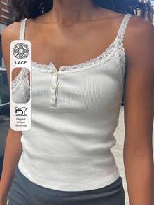 DAZY Women's Slim Fit Lace Trim Camisole Top Y2k Summer - White - View 6