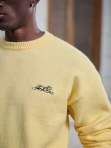 Mainfolk Men's Crew Neck Pullover Loose Fit Printed Style, Casual Everyday - Yellow - View 6