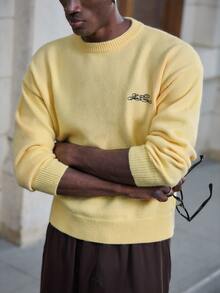 Mainfolk Men's Crew Neck Pullover Loose Fit Printed Style, Casual Everyday - Yellow - View 3