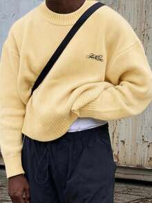 Mainfolk Men's Crew Neck Pullover Loose Fit Printed Style, Casual Everyday - Yellow - View 8