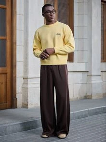 Mainfolk Men's Crew Neck Pullover Loose Fit Printed Style, Casual Everyday - Yellow - View 7