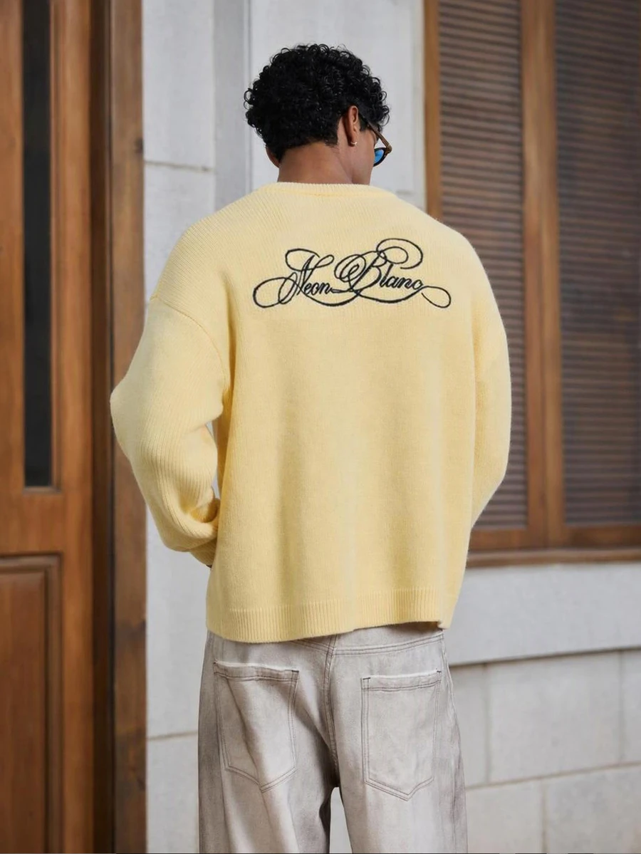 Mainfolk Men's Crew Neck Pullover Loose Fit Printed Style, Casual Everyday - Yellow - View 1