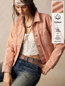 Bohemela Women's Solid Color Casual 80s Retro Versatile Daily Wear Long Sleeve Jacket Everyday Dusty Pink Fall Travel - Coral Orange - View 5