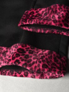 PAVTROS Celana Jogging Kasual Pria dengan Motif Huruf, Patchwork, dan Motif Leopard, Pinggang Bertali Serut - Hitam - View 6