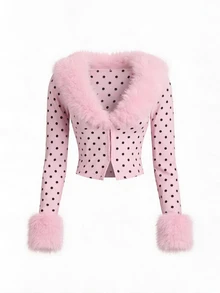 ROMWE Y2K Sweet Pure White Women's Autumn/Winter Fur Collar Slim Fit Light Jacket - Pink - View 1