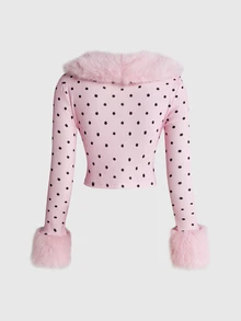 ROMWE Y2K Sweet Pure White Women's Autumn/Winter Fur Collar Slim Fit Light Jacket - Pink - View 2