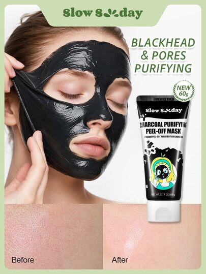 SlowSunday Charcoal Purifying Peel-Off Mask, Face Wrapping Mask, With Activated Charcoal & Aloe Extract, Deep Cleansing, Purifying Pores & Gently Exfoliates For Smoother Skin, Korean Skincare, Y2K, Suitable For Fall & Winter, Halloween & Christmas