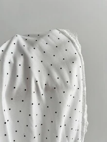 Elamini Sweet Polka Dot Contrast Lace Cold Shoulder Bowknot Tie Top For Women - White - View 8