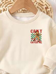 Young Boy Long Sleeve Crew Neck Sweatshirt, Classic Cute Plaid Flag, Christmas Cartoon Gingerbread Man Graphic Print, Suitable For Christmas, Suitable For Autumn/Winter - Multicolor - View 7