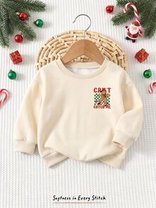 Young Boy Long Sleeve Crew Neck Sweatshirt, Classic Cute Plaid Flag, Christmas Cartoon Gingerbread Man Graphic Print, Suitable For Christmas, Suitable For Autumn/Winter - Multicolor - View 5
