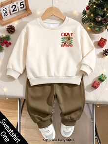 Young Boy Long Sleeve Crew Neck Sweatshirt, Classic Cute Plaid Flag, Christmas Cartoon Gingerbread Man Graphic Print, Suitable For Christmas, Suitable For Autumn/Winter - Multicolor - View 6