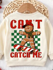 Young Boy Long Sleeve Crew Neck Sweatshirt, Classic Cute Plaid Flag, Christmas Cartoon Gingerbread Man Graphic Print, Suitable For Christmas, Suitable For Autumn/Winter - Multicolor - View 8