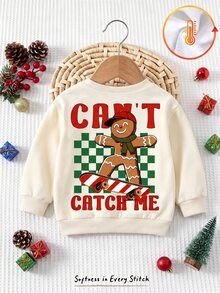 Young Boy Long Sleeve Crew Neck Sweatshirt, Classic Cute Plaid Flag, Christmas Cartoon Gingerbread Man Graphic Print, Suitable For Christmas, Suitable For Autumn/Winter - Multicolor - View 3