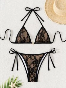 SHEIN Swim Women 2 Pieces Bikini Set, Casual And Fashionable For Daily Wear Summer - Black - View 2