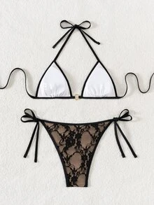 SHEIN Swim Women 2 Pieces Bikini Set, Casual And Fashionable For Daily Wear Summer - Black - View 3