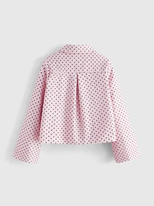 ROMWE Kawaii Y2K復古學院風彼得潘領可愛波點百搭寬鬆女款大衣 - 粉色 - 查看 3