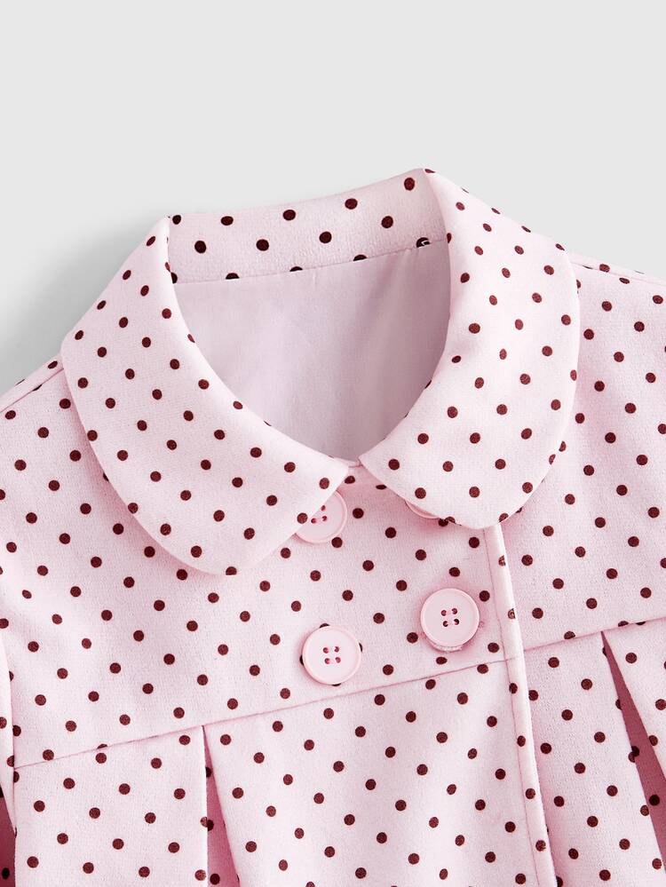 ROMWE Kawaii Y2K Vintage Retro College Style Peter Pan Collar Cute Polka Dot Versatile Loose Fit Women's Overcoat - Pink - View 2
