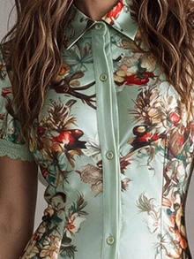 NostaNoir Vintage Oil Painting Floral Satin Women's Dress - Multicolor - View 4