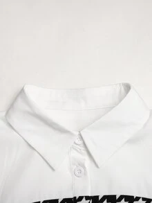 SHEIN Serisse Kids Tween女孩優雅千鳥格拼接白色領長袖2--1洋裝，返校季秋季套裝，白色長袖童裝洋裝 - 黑色 - 查看 4