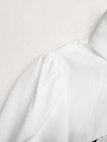 SHEIN Serisse Kids Tween女孩優雅千鳥格拼接白色領長袖2--1洋裝，返校季秋季套裝，白色長袖童裝洋裝 - 黑色 - 查看 6