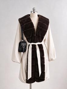 Xyvia Women's Winter Quilted Fur Long Coat - Apricot - View 6