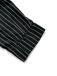 SHEIN 秋季新款高領條紋襯衫，七分袖女式上衣，適合通勤、正式辦公穿著、春秋穿搭、度假休閒、戶外穿著 - 黑色 - 查看 6