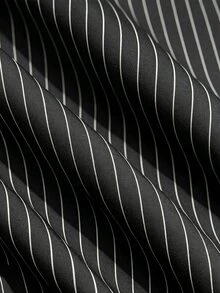 SHEIN 秋季新款高領條紋襯衫，七分袖女式上衣，適合通勤、正式辦公穿著、春秋穿搭、度假休閒、戶外穿著 - 黑色 - 查看 7