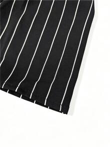 SHEIN 秋季新款高領條紋襯衫，七分袖女式上衣，適合通勤、正式辦公穿著、春秋穿搭、度假休閒、戶外穿著 - 黑色 - 查看 5