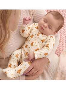 SHEIN Newborn Baby Girl Cute Casual Knitted Cartoon Pattern Long Sleeve Loungewear - Mustard Yellow - View 1