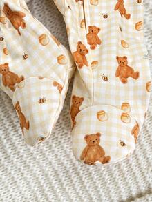 SHEIN Newborn Baby Girl Cute Casual Knitted Cartoon Pattern Long Sleeve Loungewear - Mustard Yellow - View 6