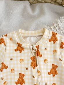 SHEIN Newborn Baby Girl Cute Casual Knitted Cartoon Pattern Long Sleeve Loungewear - Mustard Yellow - View 4