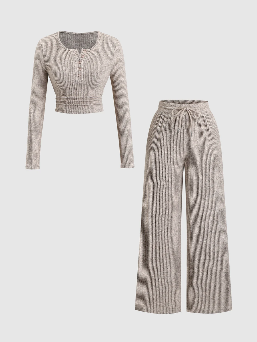 Sweetra Women Grey Fall Winter Casual Lounge 2-Piece Set,Plush Ribbed Fabric Open Front Ruched Design Adjustable WaistbTextured Outing Commuting Home Office - Apricot - View 1
