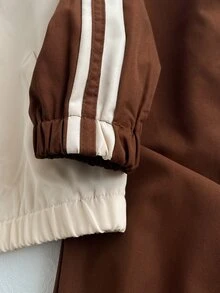 SHEIN Girls 2 Pieces Set, Cute Bow Long Sleeve Stand Collar Regular Fit Jacket + Long Pants, Suitable For Birthday Party, Autumn Casual Outfits Brown Orange - Brown - View 3