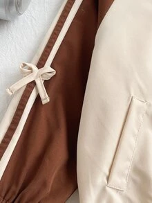 SHEIN Girls 2 Pieces Set, Cute Bow Long Sleeve Stand Collar Regular Fit Jacket + Long Pants, Suitable For Birthday Party, Autumn Casual Outfits Brown Orange - Brown - View 4