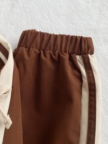SHEIN Girls 2 Pieces Set, Cute Bow Long Sleeve Stand Collar Regular Fit Jacket + Long Pants, Suitable For Birthday Party, Autumn Casual Outfits Brown Orange - Brown - View 7