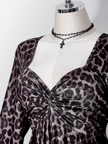 SHEIN ICON 大尺碼女款黑色胸前扭結針織上衣，娃娃洋裝風針織上衣，Y2K風格秋季服飾 - 黑色 - 查看 4