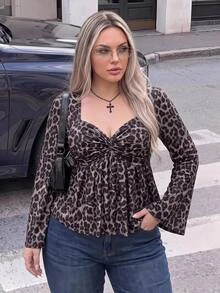 SHEIN ICON 大尺碼女款黑色胸前扭結針織上衣，娃娃洋裝風針織上衣，Y2K風格秋季服飾 - 黑色 - 查看 2