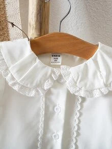 Elladie kids Young Girls Casual Fairy Cowgirl Simple White Lace Trim Short Sleeve Shirt, Versatile Fashion Spring/Summer New Arrival, School Style Flower Girl Beach - White - View 6