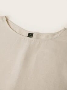 SHEIN LUNE Women's Solid Apricot Textured Fabric 3/4 Sleeve Blouse Top Versatile Basics Vacation Autumn Tropical Casual - Khaki - View 5