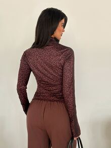 Glamine Women's Fall Knitted Leopard Print Pattern Street Style Y2K Zipper Button Napoleon Sports Jacket Clothing Outfit Outdoor Night Out Coffee Brown - Coffee Brown - View 2