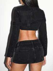 Jeanoix Women Denim Jacket, Minimalist & Fashion Casual Wear - Black - View 3