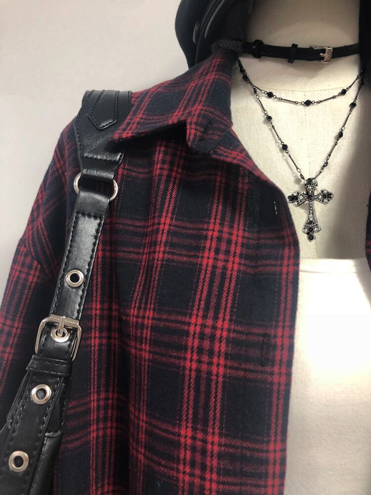 Elamini Vintage Plaid Loose Fit Shirt For Women, Fashionable And Versatile, Autumn/Winter, Christmas - Multicolor - View 5