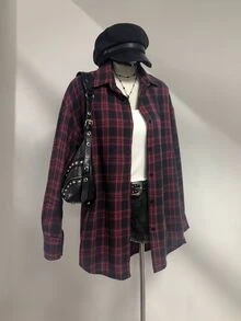 Elamini Vintage Plaid Loose Fit Shirt For Women, Fashionable And Versatile, Autumn/Winter, Christmas - Multicolor - View 6