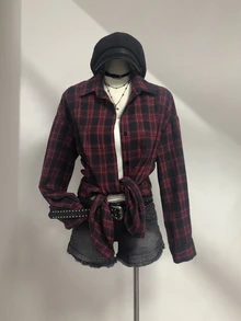 Elamini Vintage Plaid Loose Fit Shirt For Women, Fashionable And Versatile, Autumn/Winter, Christmas - Multicolor - View 7