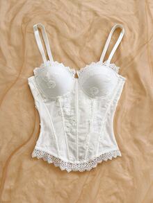 Soleia Women's Sexy Lace Patchwork Boning Camisole - White - View 6